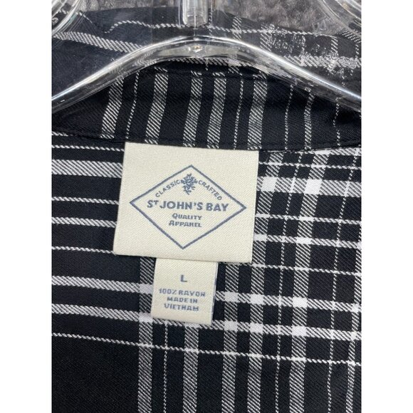St John's Bay Popover Shirt Women Large Black White Windowpane Check Side Button - Picture 5 of 16